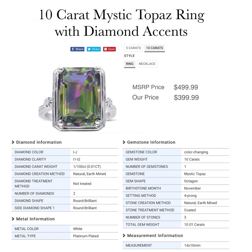 Stunning 10 Carat Mystic Topaz Ring with Diamond Accents - Picture 17 of 17